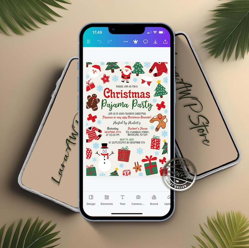 Christmas Pajama Party Invitation, Pajama Invitation, Christmas Party Invitation, Holiday Pajama Party Invite, Editable Canva Template