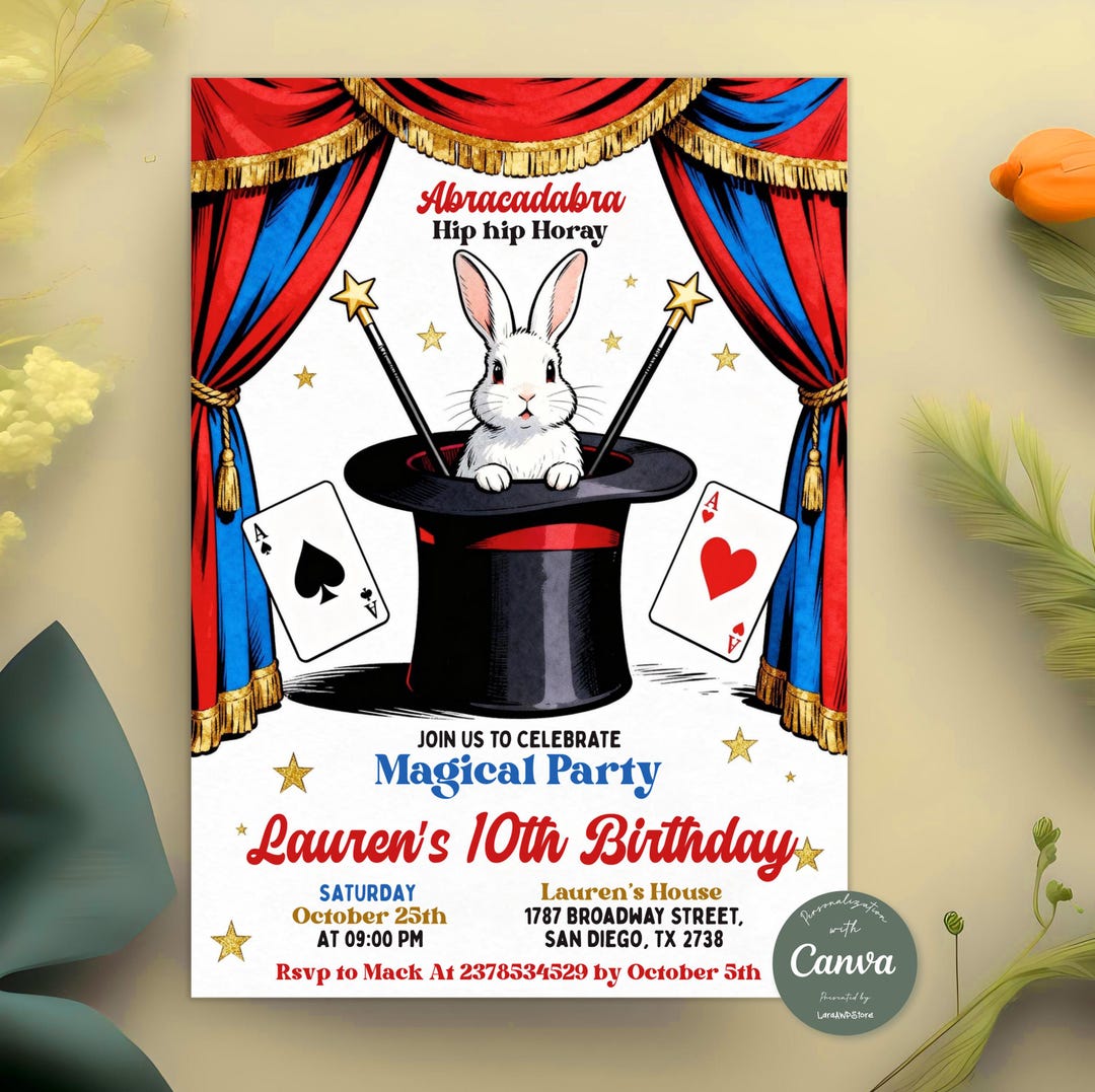 Practical Magic Invites Magic Birthday Invitation, Magician Party Invite, Magic Show Theme ...