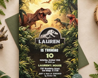 Invito a tema dinosauri modificabile, invito per festa di compleanno a tema dinosauri, invito a tema mondo dei dinosauri, invito per festa a tema T-Rex, compleanno a tema giurassico per il 1°, 3° e 5° compleanno