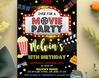 Faire-part d'anniversaire film, garçon ou fille, invitation à une fête d'anniversaire cinéma, soirée cinéma dans la cour, invitation d'anniversaire cinéma, pop-corn