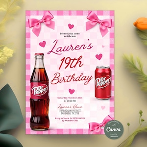 Dr Pepper Soda Birthday Invitation, 23 Flavors of Fun Party, Pink Coquette Soda Invite, Bbq Potluck Ppepper, Editable Canva Template