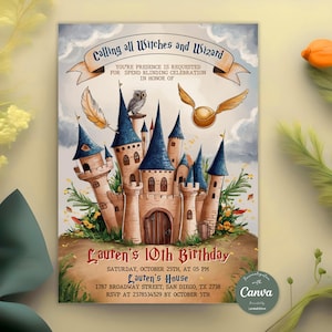 Editable Magical Birthday Invitation, Wizards Witches Birthday Invitation Template, Printable Magic Wizardry Castle Birthday Party Invite