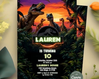 Editable Dinosaur Invitation, DInosaur Birthday Party Invitation, Dinosaur World Invite, T-Rex Party Invite, Jurassic 1st 3rd 5th Birthday