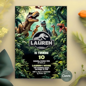 Invitación editable de dinosaurio, invitación para fiesta de cumpleaños de dinosaurio, invitación al mundo de los dinosaurios, invitación para fiesta de T-Rex, cumpleaños jurásico 1.º, 3.º y 5.º