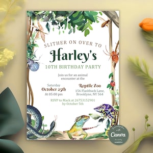 Editable Reptile Birthday Invitation, Reptile Party Invite, Digital Birthday Party Invitations, Reptile Invitation Printable