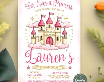 Four Ever A Princess Birthday Invitation, Girls Fourth Birthday, Princess Party Invite, Four Ever Magical, Castle, Instant Download