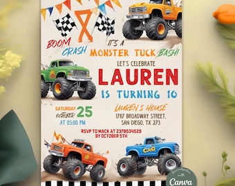 Editable Monster Truck Invitation, Monster Truck Birthday Party Invitation, Boy Monster Truck Invitation, Instant Download