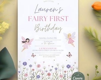 Editable Fairy Birthday Invitation Whimsical Enchanted Pixie Fairy Party Magical Floral Fairy Princess Party Instant Download