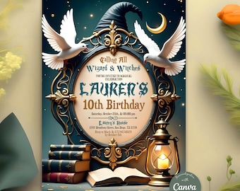 Wizards Witches Birthday Invitation Magical Birthday Invite Editable Castle Wizardry Party Download Printable Template Digital Invite