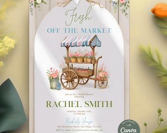 Invito per addio al nubilato "Off the Market", invito per il mercato agricolo, invito per addio al nubilato "She's Off the Market Flower Shop", invito per addio al nubilato