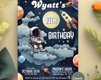 Outer Space Birthday Invitation, Space Birthday Party Invitation, Space Rocket Ship Birthday Party Invitation, Galaxy Blast Off Invitation