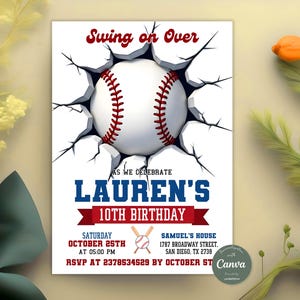 Bearbeitbare Baseball-Geburtstagseinladung, Baseball-Party lädt ein, Sporteinladung, Swing on Over, Rookie des Jahres, sofortiger Download