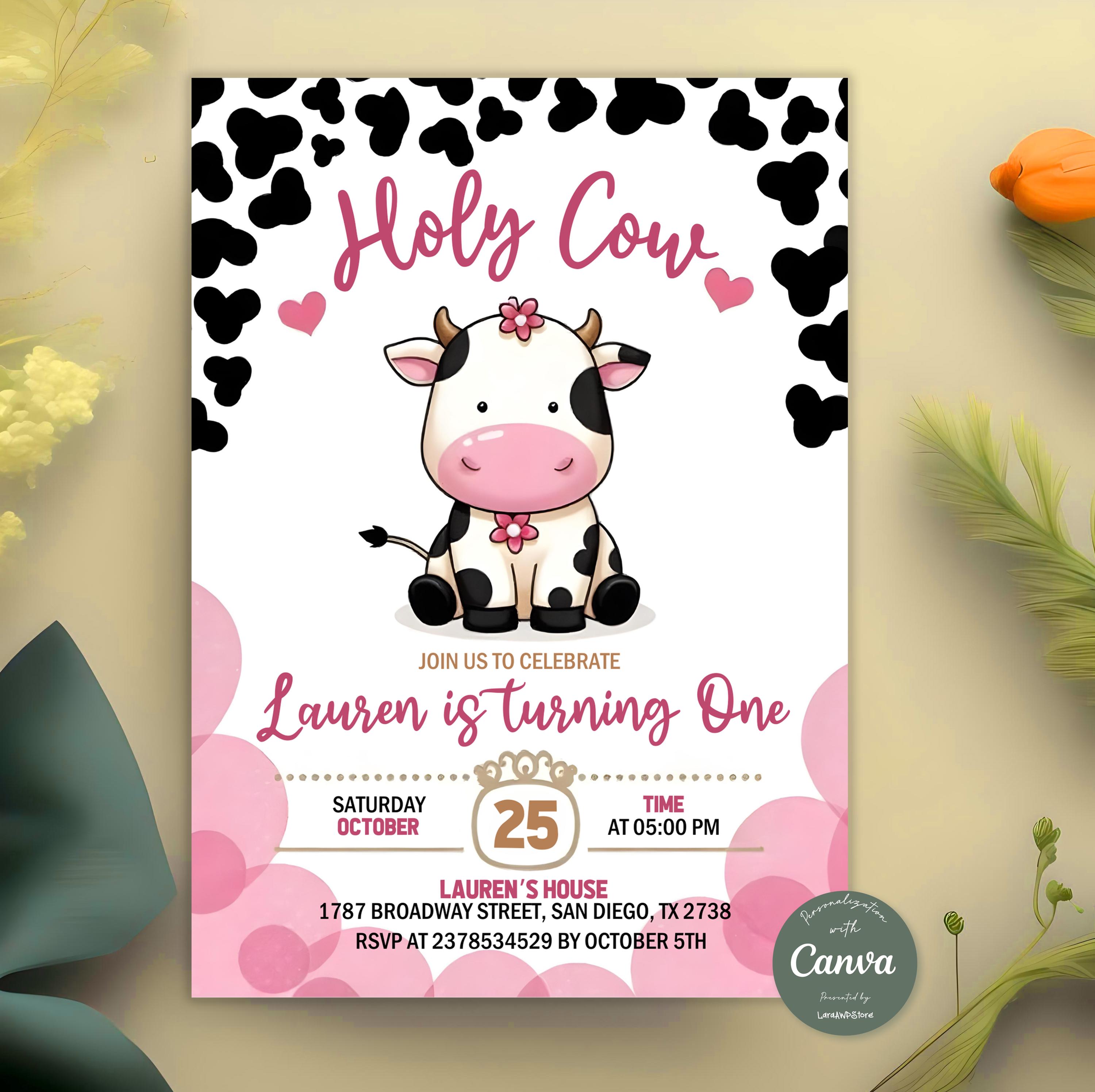 Holy Cow Party Birthday Invitation, Cowgirl Party Invitation, Banyard Party Invitation, Holy Cow Invitation, Editable Canva Template
