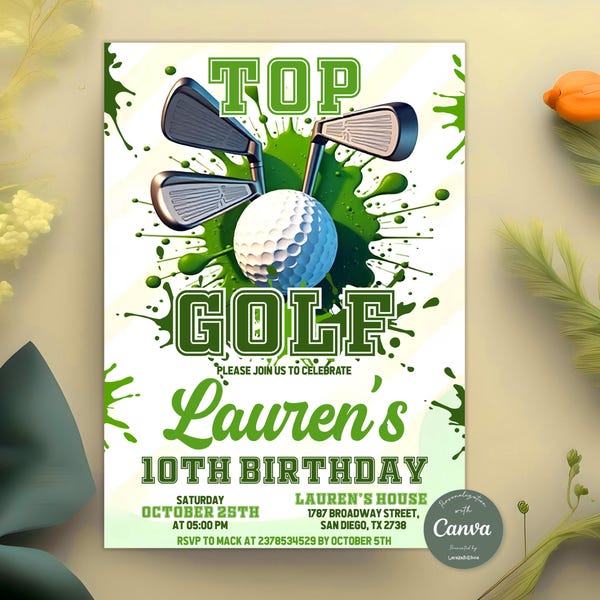Golf Birthday Invitation, Let's Par Tee Golf Birthday Invite, Golf Birthday Party Invites, Editable 5x7 Canva Template