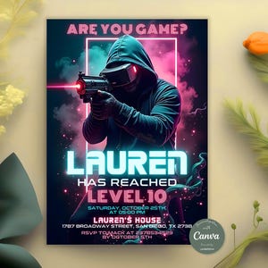 VR Geburtstagseinladung, Gamer Party einladen, jedes Alter Videospiel bearbeitbare Vorlage, Sofort Download, digitaler Text Evite, druckbare Geburtstagskarte