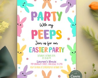 Editable Easter Egg Hunt Invitation Party With My Peeps Hop On Over Spring Easter Bunny Printable Invite Template Instant Digital Download