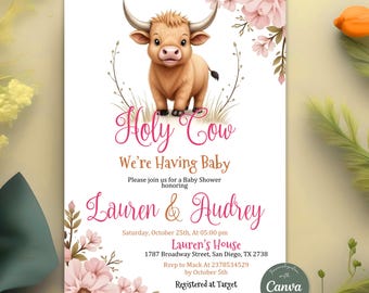 Highland Cow baby Shower Invitation, Girl Baby Shower, Holy Cow Invite, Cow Baby Shower Invite, Holy Cow We're Having a Baby  Shower Invite