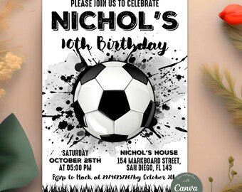 Editable Soccer Invitation, Soccer Birthday Party Invitation, Sports Party Invites, Kids Birthday Party Invite, Any Age, Digital Canva