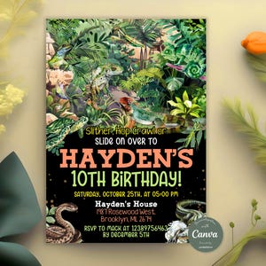 Reptile Birthday Invitation, Reptile Party Theme, Reptile Show Invitation, Animal Encounter Birthday, Zoo Birthday Invite, Editable Canva