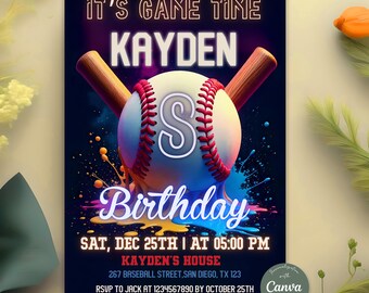Baseball Ice Cream Drip Birthday Invitation, EDITABLE Baseball Invite, Ice Cream Drip, Baseball Drip Invite, Baseball Ice Cream Neon Party
