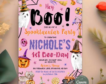 Halloween Invitation, Holloween Birthday Party Invitation, Halloween Pink Ghost Birthday Invite, Hey Boo Ghost Party, Spooktacular Halloween