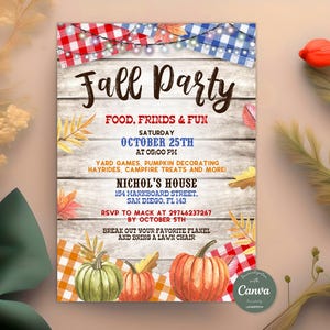 Fall Festival Invitation, Fall Party Invite, Autumn Harvest Party, Pumpkin Patch Invitation, Thanksgiving Event, Editable Canva Template