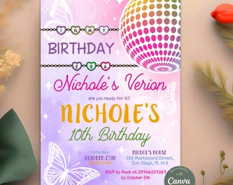 In My Birthday Era Invitation, Friendship Bracelet Invitation, Teen Birthday Girl Music Party Invite, Purple Blue Eras Party, Editable Canva
