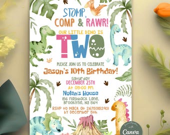 Dinosaurier-Party-Einladung, Dinosaurier-Welt einladen, Dinosaurier-Geburtstags-Party einladen, T-Rex-Party einladen, Jurassic 1.3.5. Geburtstag, bearbeitbare Canva