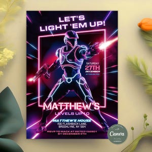 Laser Tag Birthday Invitation, Neon Laser Birthday Invitation, Neon Glow Laser Tag, Laser Tag Party Invite Template, Instant Download