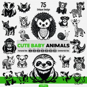 75 Cute Baby Animals Linocut Collection | Adorable Jungle Animals | Digital, Print, Laser Cut-Ready SVG, DXF, PNG +more Illustrations