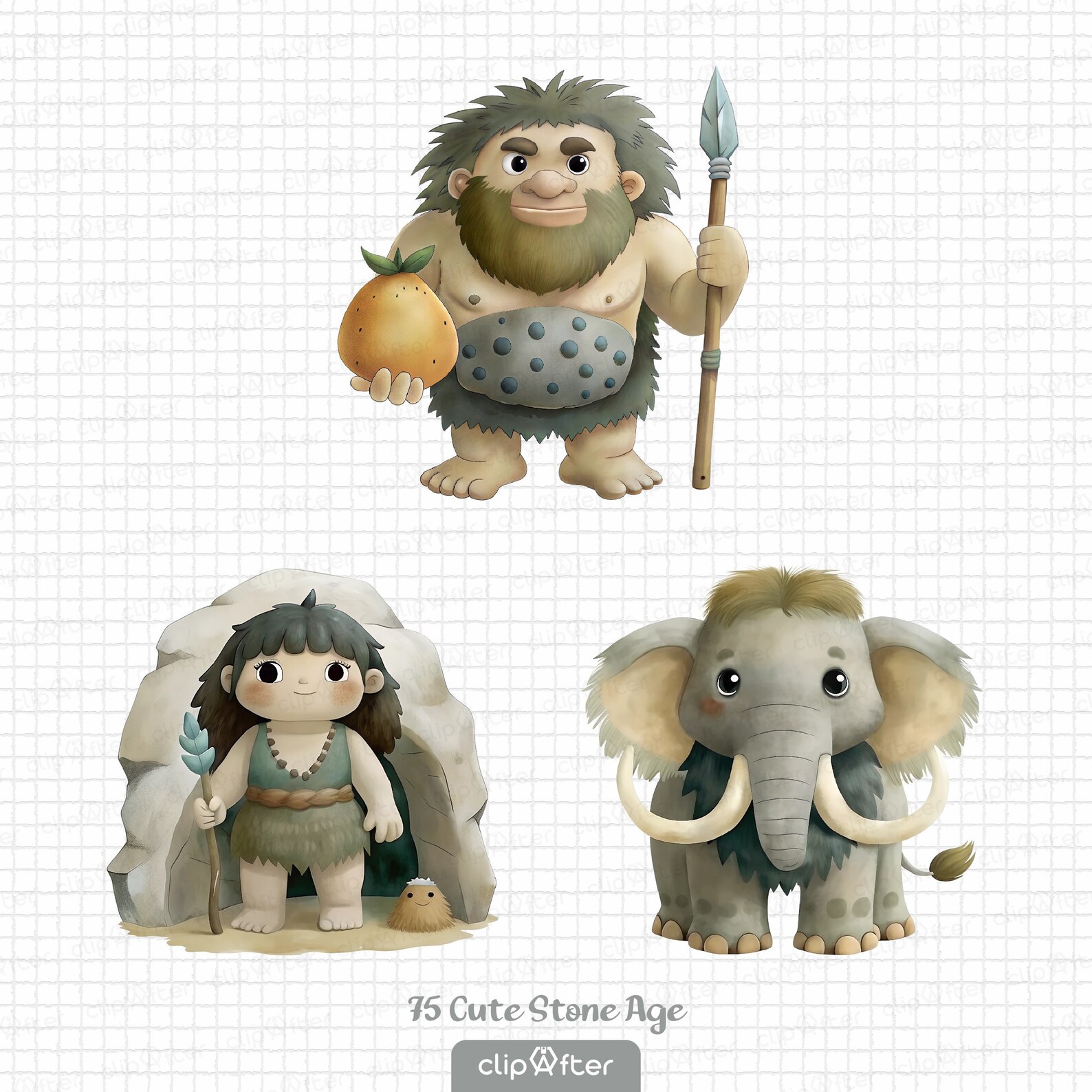 Stone Age Clipart Collection, Stone Age Family, Baby Boy Caveman ...