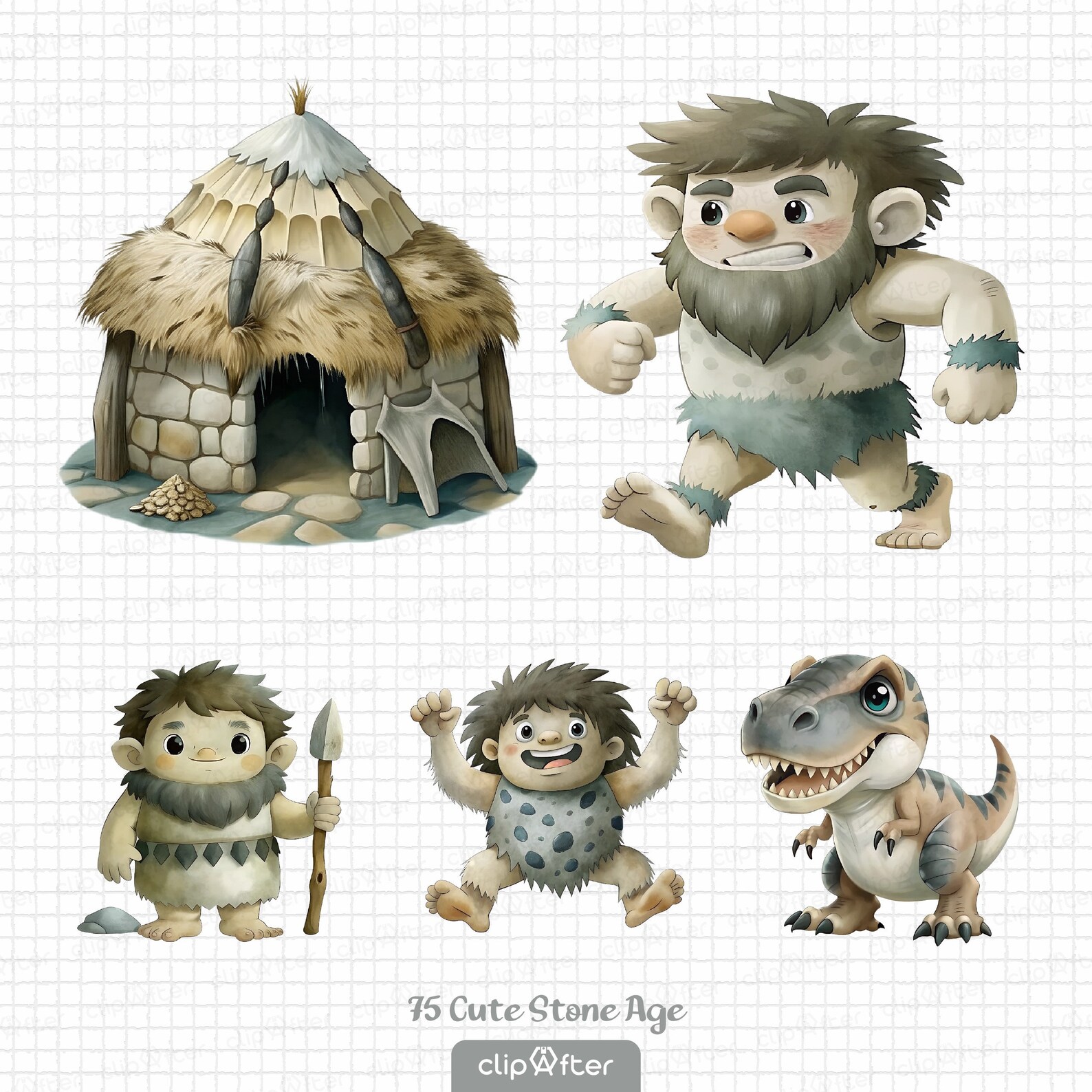 Stone Age Clipart Collection, Stone Age Family, Baby Boy Caveman ...