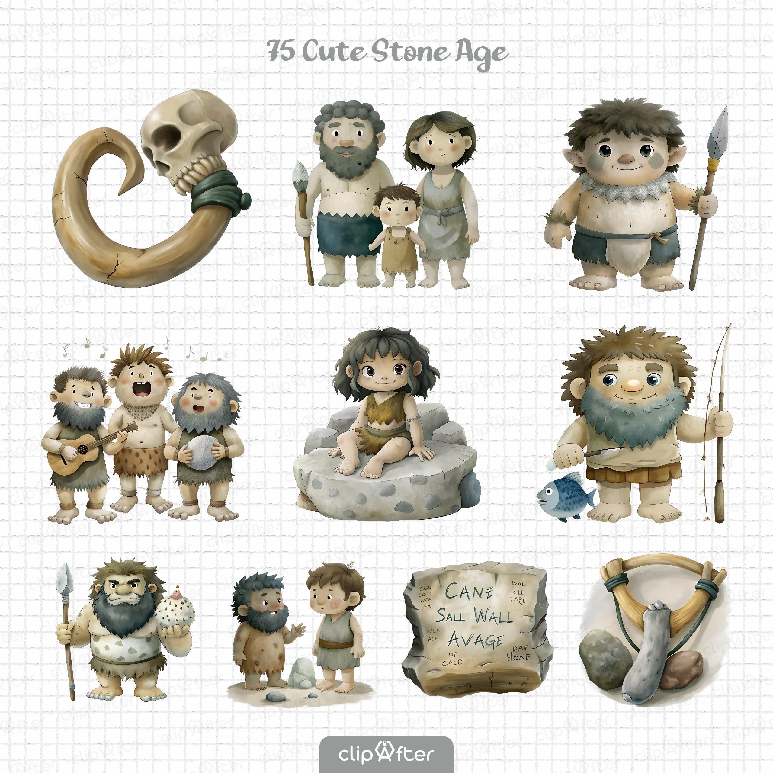 Stone Age Clipart Collection, Stone Age Family, Baby Boy Caveman ...