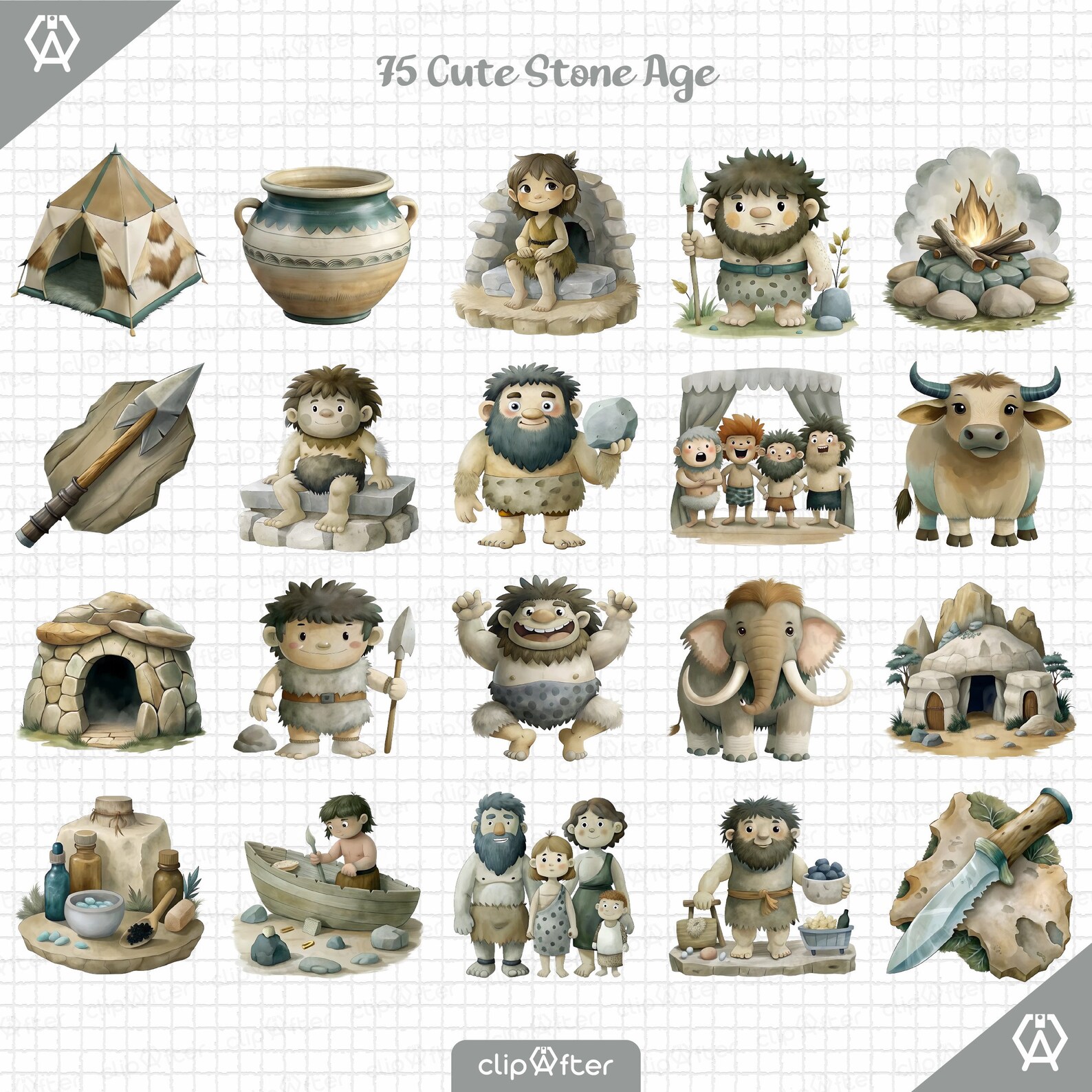 Stone Age Clipart Collection, Stone Age Family, Baby Boy Caveman ...
