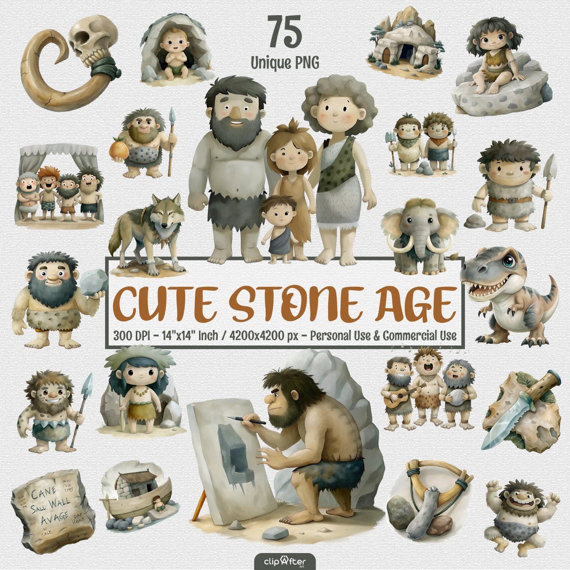 Stone Age Clipart Collection, Stone Age Family, Baby Boy Caveman ...