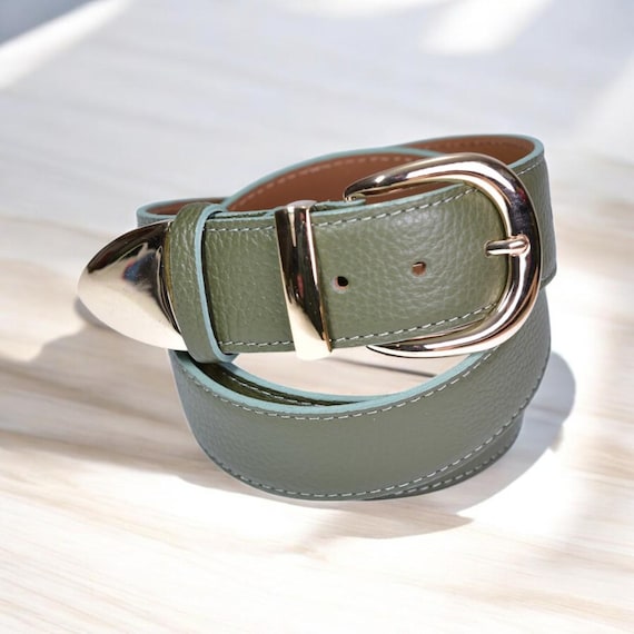 Leather Woman Fashion Belt, Olive Green Colour With Gold  display picture 1
