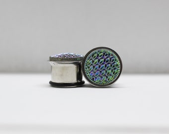 5/8" 16mm - Single Flare Dragon Scale Iridescent Rainbow Plugs