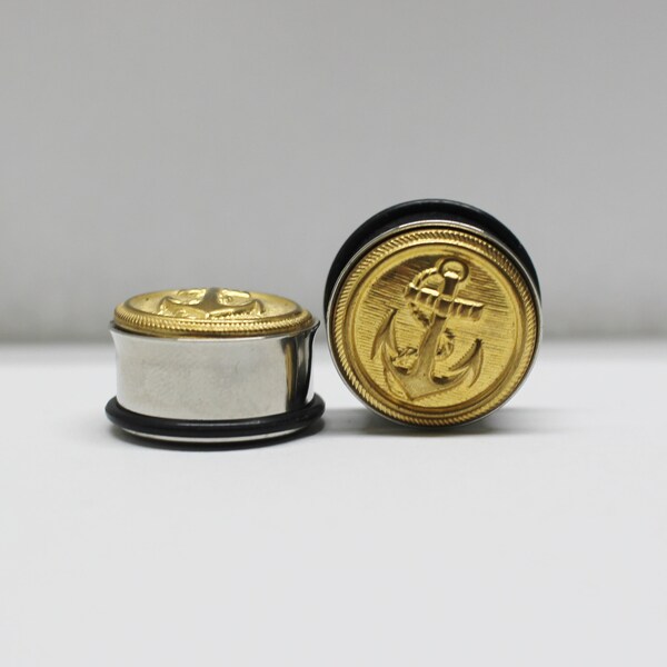 3/4" - 19mm Single Flare Gold Anchor Nautical Plugs