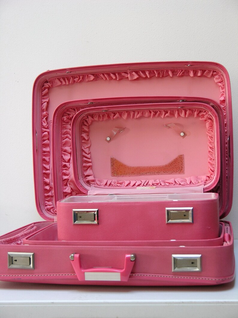 Pretty Pink Vintage Suitcase Set Large Medium and Train Case Etsy
