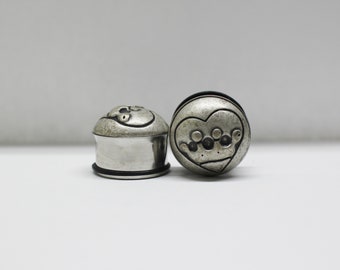 3/4" - 19mm Single Flare Silver King Of Heart Plugs