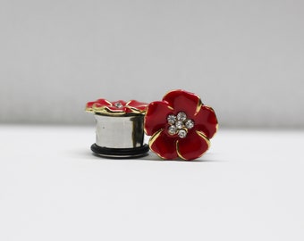 1/2" - 13mm Single Flare Beautiful Red Crystal Flower Plugs