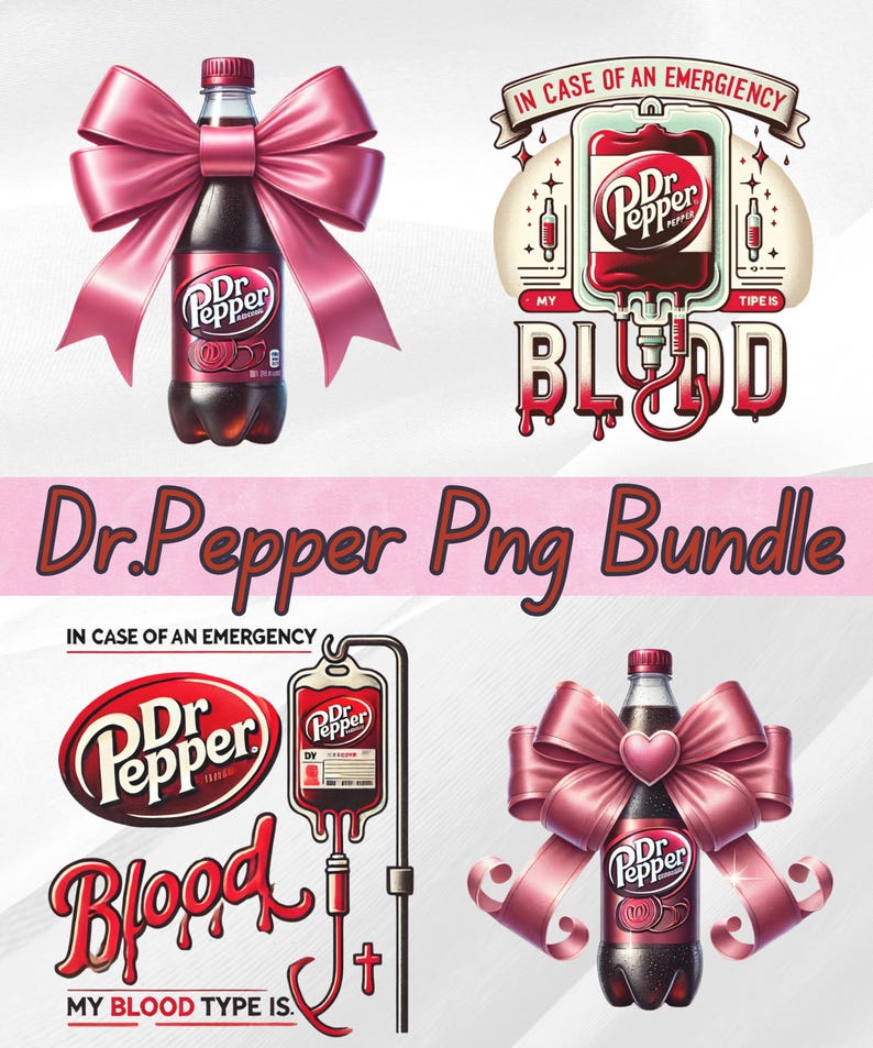 Dr Pepper Pink Bow Png Bundle, Coquette Png, Cute Pink Soda Drink Png