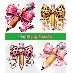 4 Kokette Bleistift mit rosa Schleife Png, Zurück zu Schule Png, Bleistift, Kokette Lehrer Png, Lehrer Bleistift Png, Schulleben Png, Schule Vibes Png