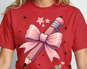 Teacher Pencil Coquette Bow PNG: Custom Name, Back To School , Digital Download