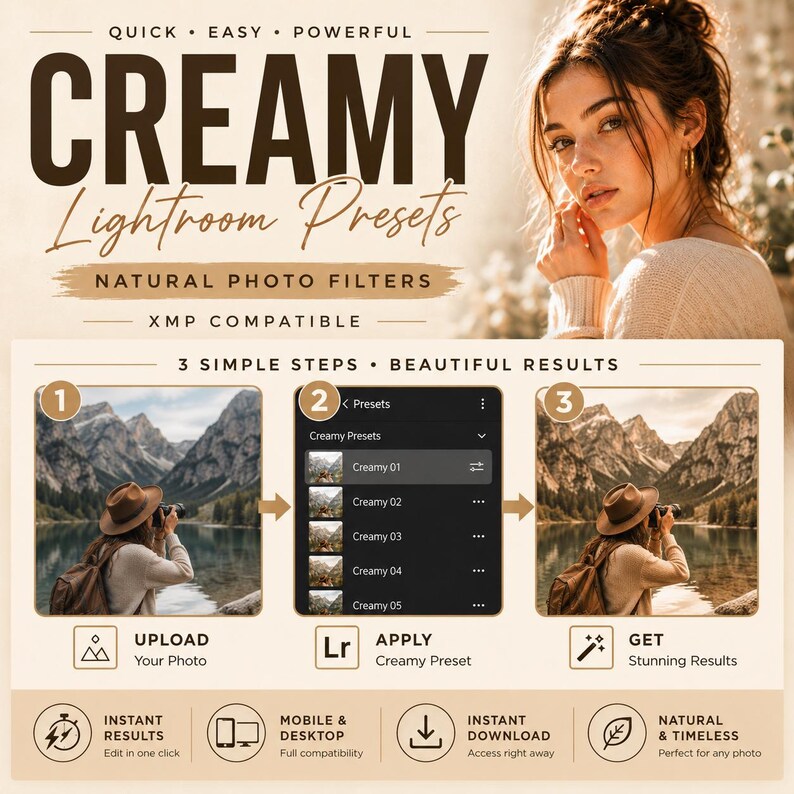 Paquete de preajustes cremosos para Lightroom, filtros fotográficos naturales XMP, edición para Instagram imagen 7