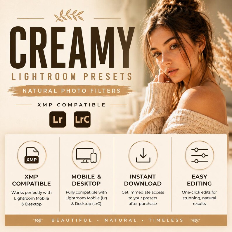 Paquete de preajustes cremosos para Lightroom, filtros fotográficos naturales XMP, edición para Instagram imagen 6