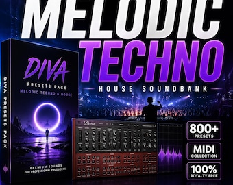 Paquete de presets Diva, banco de sonidos de techno house melódico, 800 sonidos, kit MIDI