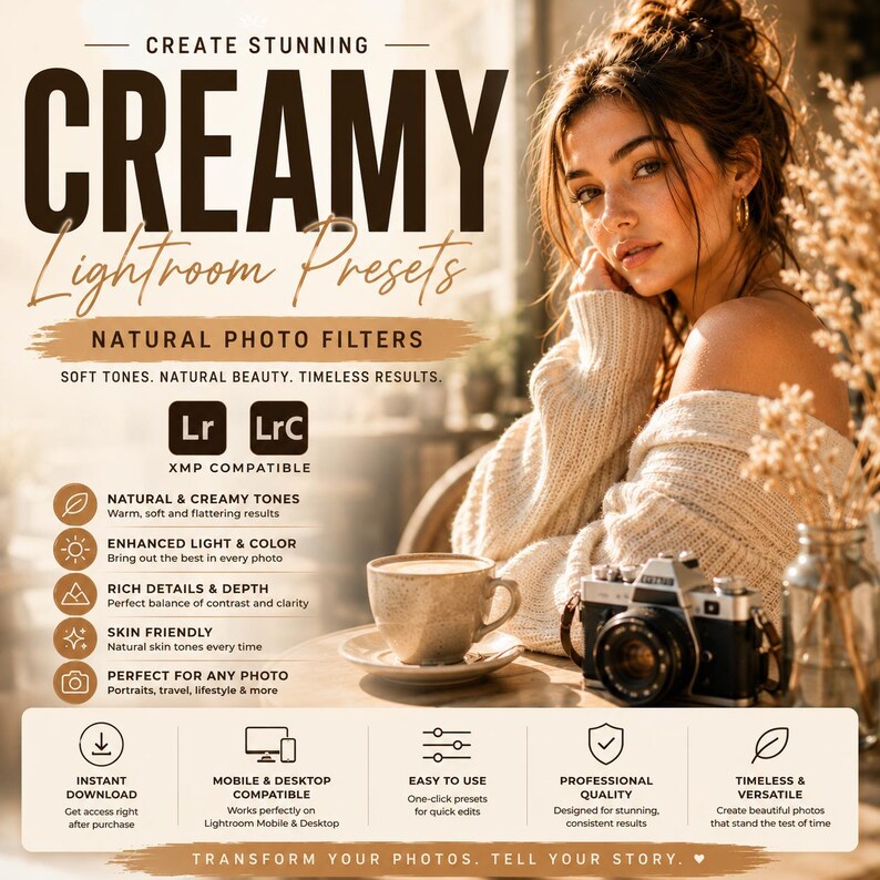 Paquete de preajustes cremosos para Lightroom, filtros fotográficos naturales XMP, edición para Instagram imagen 10
