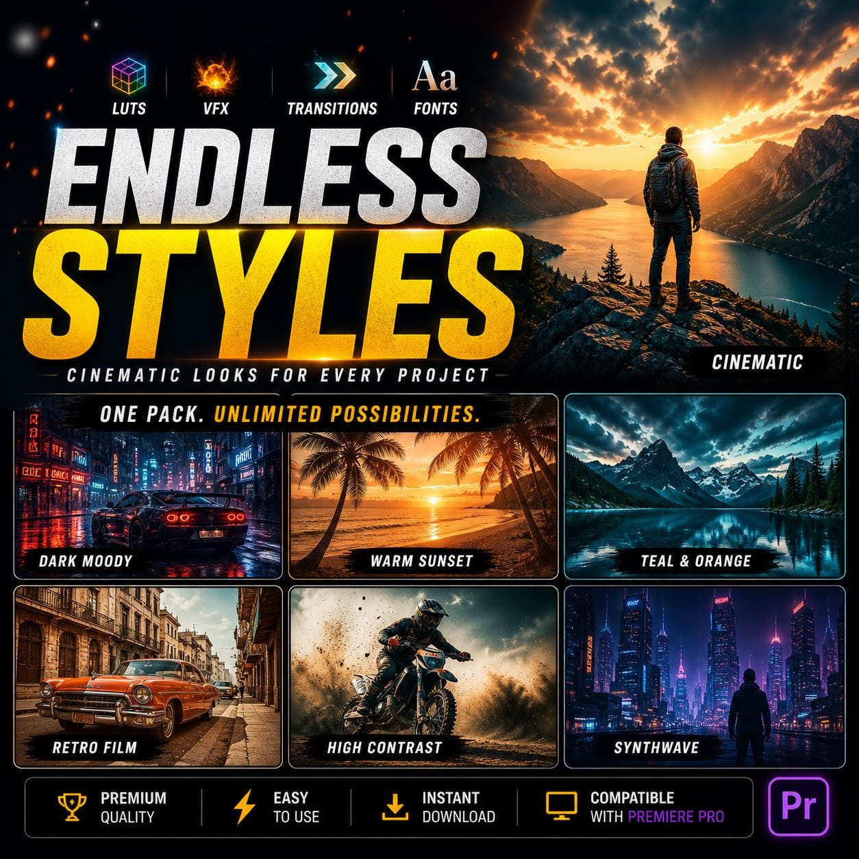 Vfx Font Video Editing Mega Pack Luts VFX Transitions Fonts Premiere Pro Bundle ...
