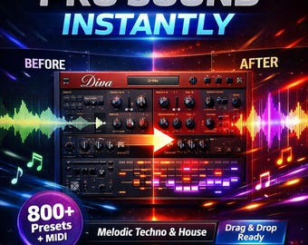 Paquete de presets Diva, banco de sonidos de techno house melódico, 800 sonidos, kit MIDI